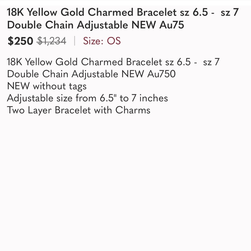 18K Yellow Gold Charmed Bracelet sz 6.5 - sz 7 Double Chain Adjustable NEW Au75 - Picture 6 of 7